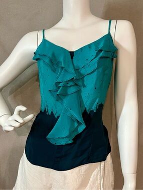 silence + noise 100% Silk Teal and Navy Colorblock Slip Tank
